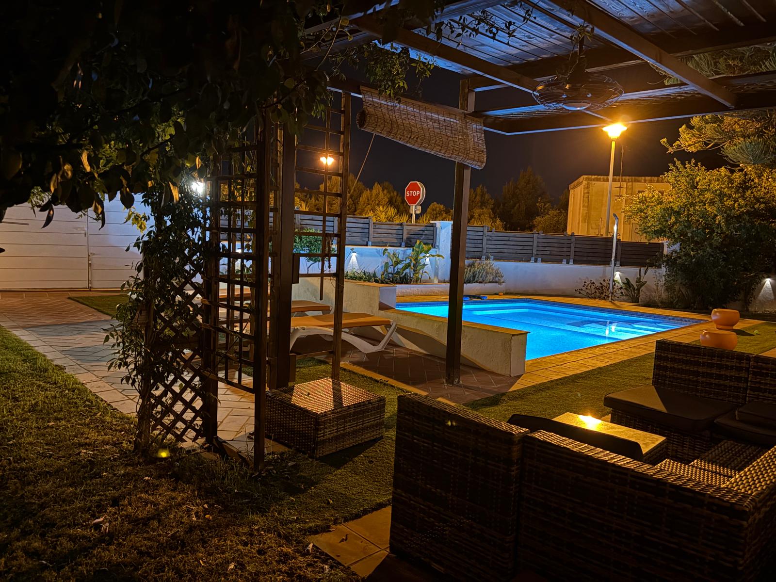 Villa Habana garden at night